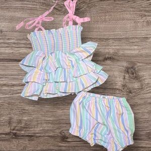 Pastel Striped Ruffle Top and Shorts Set